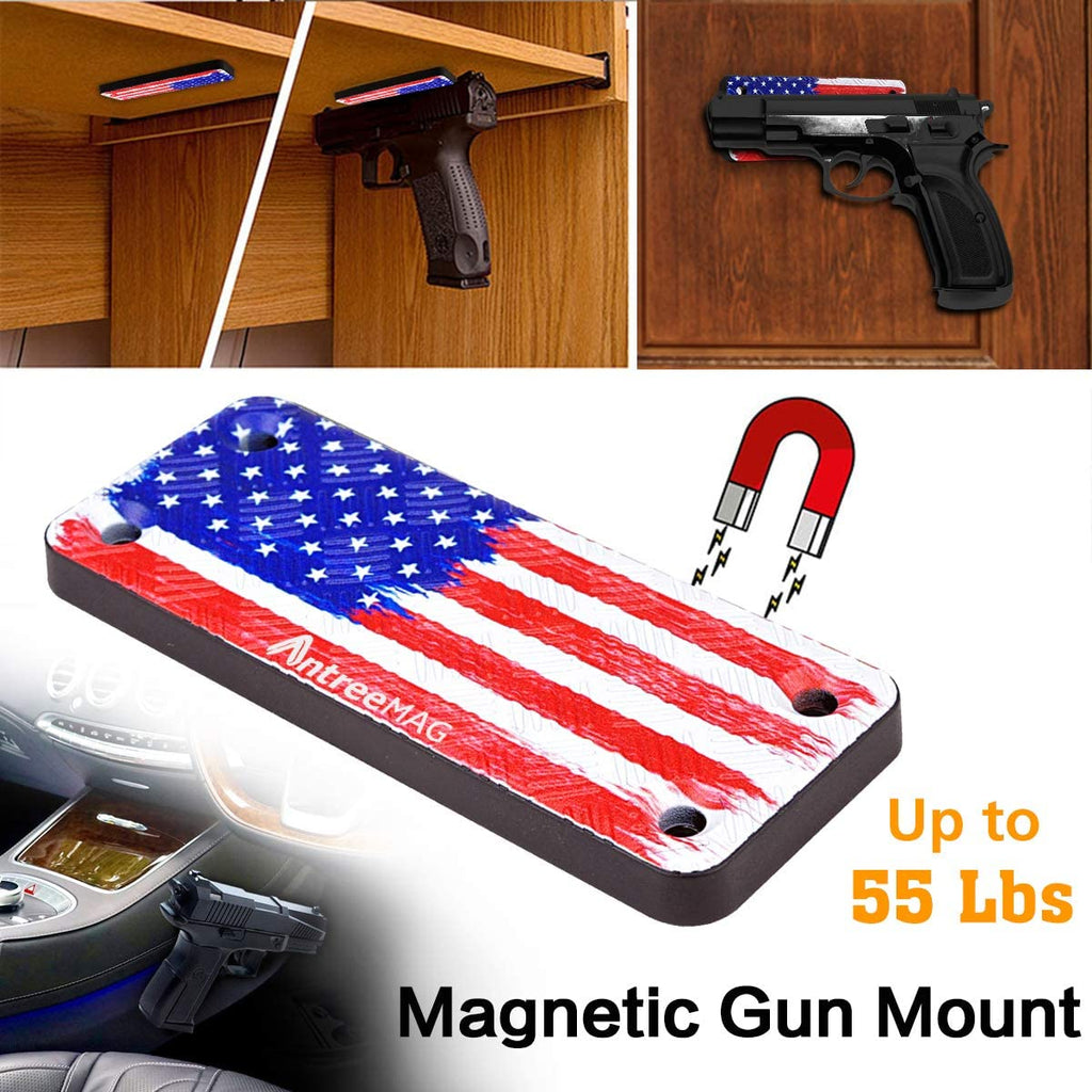 AntreeMAG 2-Pack Gun Magnet Mount, 55 lb Rating,Magnetic Gun Holster| Rubber Coated Gun Holder for Handgun, Shotgun, Rifles, Revolvers| Beside Holster, Using in Cars, Trucks, Wall, Desk (2-Pack American Flag)